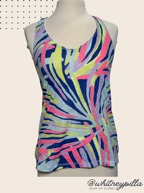 Lilly Pulitzer Racerback Tank Top Neon pink, green, blue Palm Print Luxletic XS